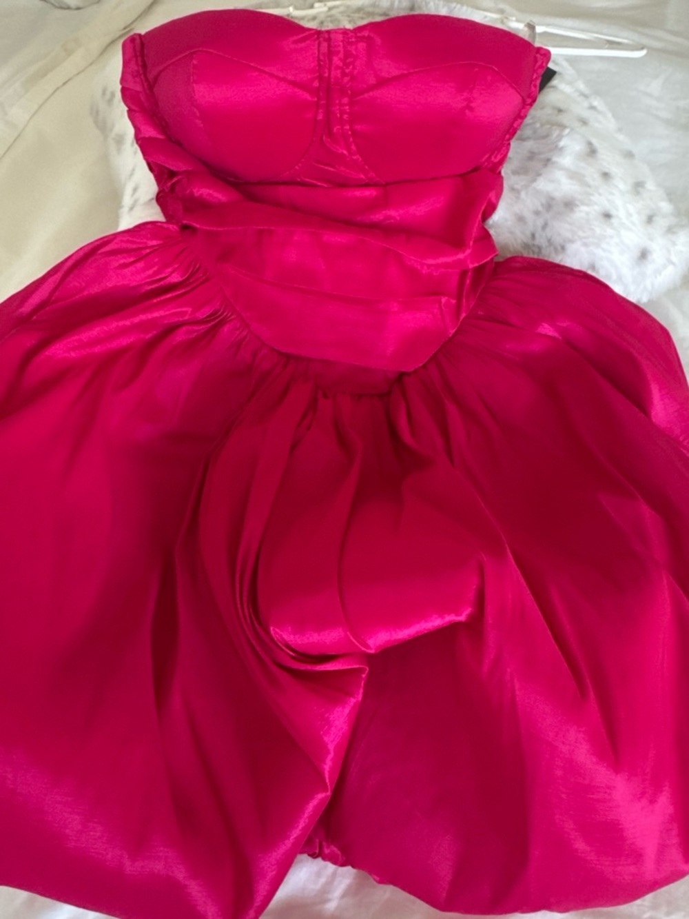 Fashion Nova Hot Pink Strapless Satin Party Dress for Girls